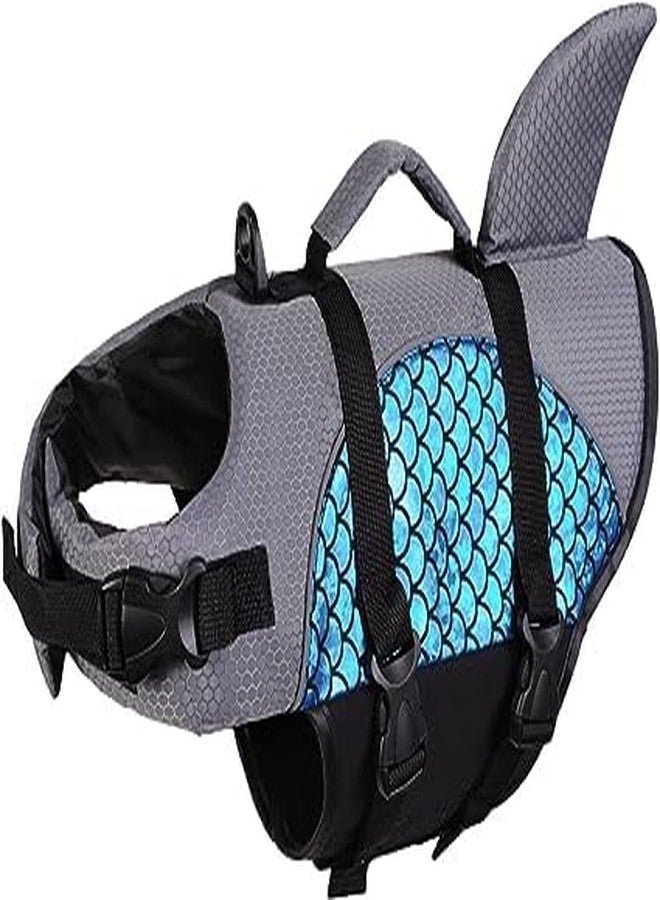 VBM سترة نجاة للكلاب من VBM، بتصميم زعنفة القرش، مزودة بحماية فائقة للكلاب، مع طفو عالٍ ومقبض إنقاذ للسباحة، وحمامات السباحة، والشواطئ، وركوب القوارب، قابلة للتعديل ومقاومة للتمزق. - Image 2